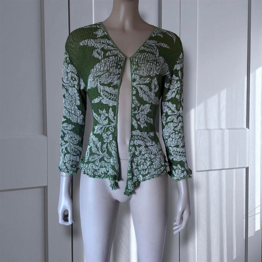 Y2k green floral mesh knit